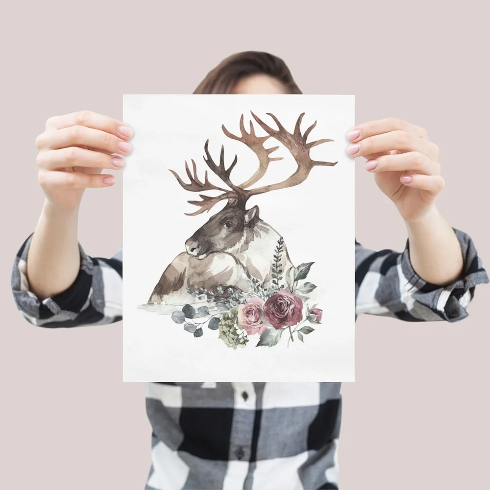 Moose Elk Deer Watercolor Wall Art Print Poster UNFRAMED - Picture 8 of 10